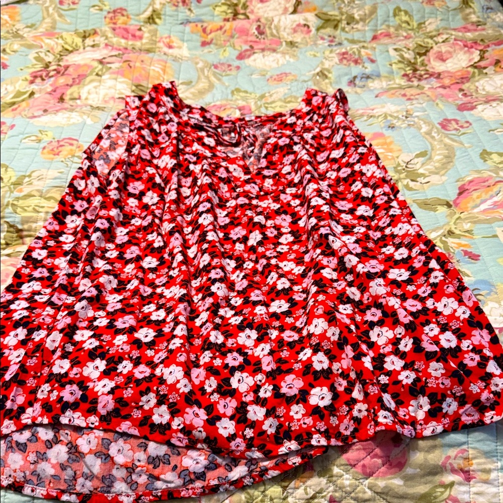 Old Navy Red and Black Floral Top